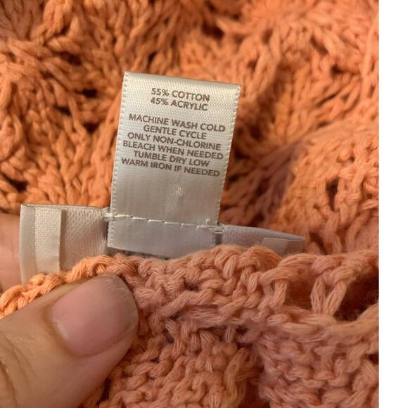 Loft melon pink long sleeves v neck crochet sweater size M - Picture 4 of 9